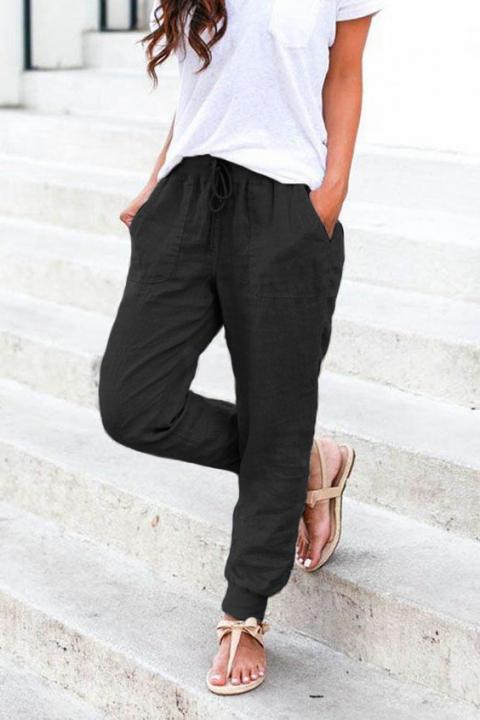Modische lange Hose mit Taschen und Gummizug in der Taille  Amory, schwarz