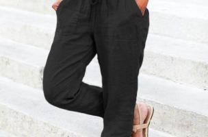 Modische lange Hose mit Taschen und Gummizug in der Taille  Amory, schwarz