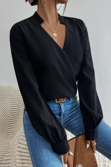 Elegante Bluse mit Crossover-V-Ausschnitt und Rüschenkragen  Belucca, schwarz