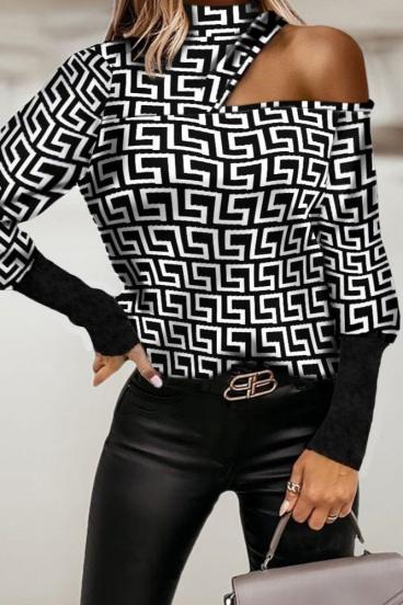 Elegantes T-Shirt mit geometrischem Print und asymmetrischem Ausschnitt  Venitya, schwarz