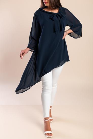 Elegante durchscheinende Tunika mit Zierschleife  Ginette, dunkelblau