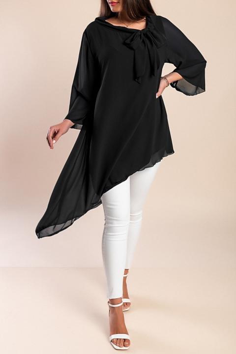 Elegante durchscheinende Tunika mit Zierschleife  Ginette, schwarz