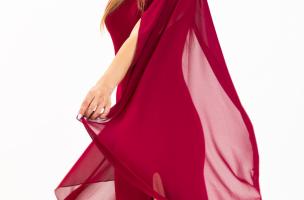 Elegantes langes Kleid mit Engelsflügel-Ärmeln ILEANA, bordeaux