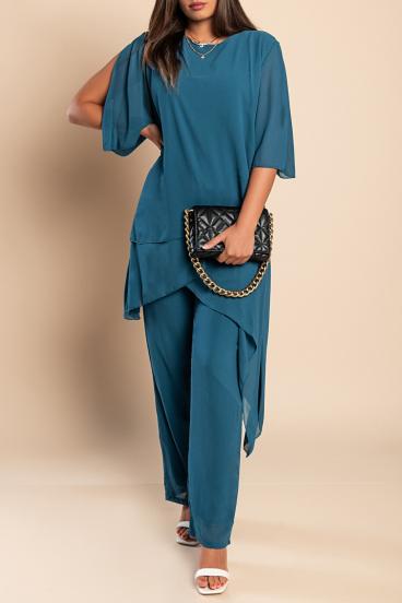 Elegantes Set aus transparenter Tunika und langer Hose Claudette, Petrol