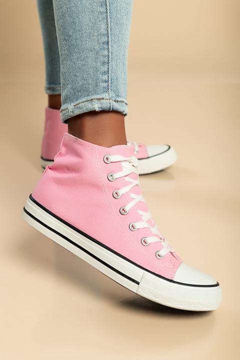High-Top-Sneaker aus Textil mit Schnürsenkeln, rosa