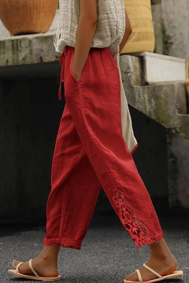 Elegante Baumwollhose mit Spitze, rot