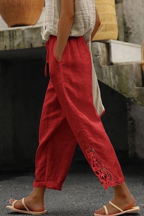 Elegante Baumwollhose mit Spitze, rot