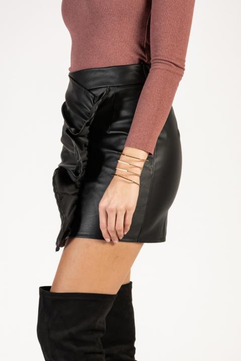 Taillierter Minirock aus Kunstleder mit gerafften Details  Camarita, schwarz