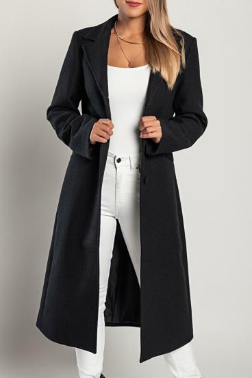 Eleganter langer Mantel, schwarz