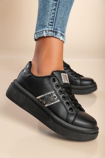 Modische Sneakers mit flacher Sohle, V11YD30061, schwarz