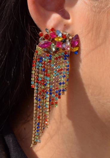 Elegante Kronleuchter-Ohrringe mit Strasssteinen, mehrfarbig
