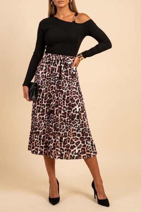 Midikleid mit Leopardenmuster, schwarz