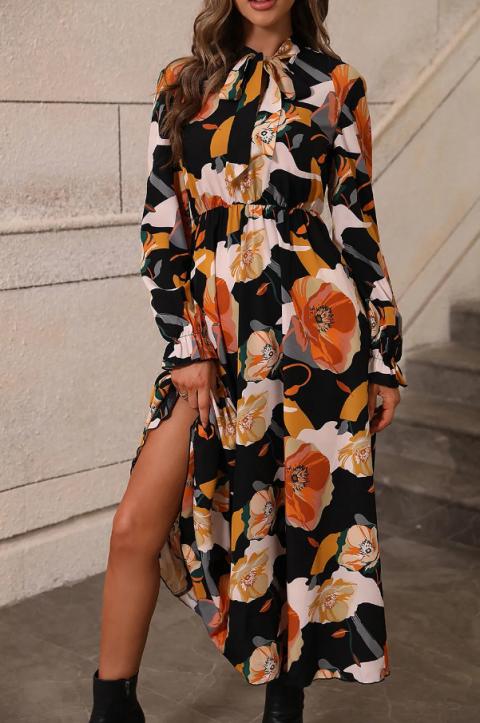 Langes Kleid mit Blumendruck, orange