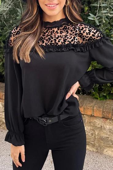 Elegante Bluse mit Rüschen, schwarz