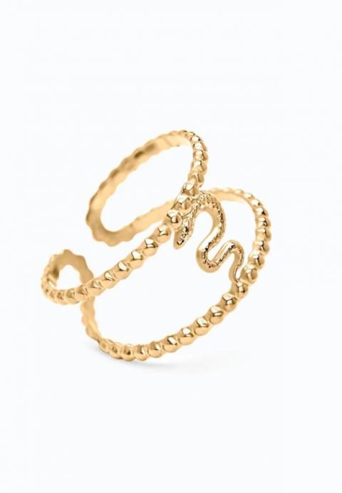 Eleganter Ring mit Schlangenmotiv, goldfarben.