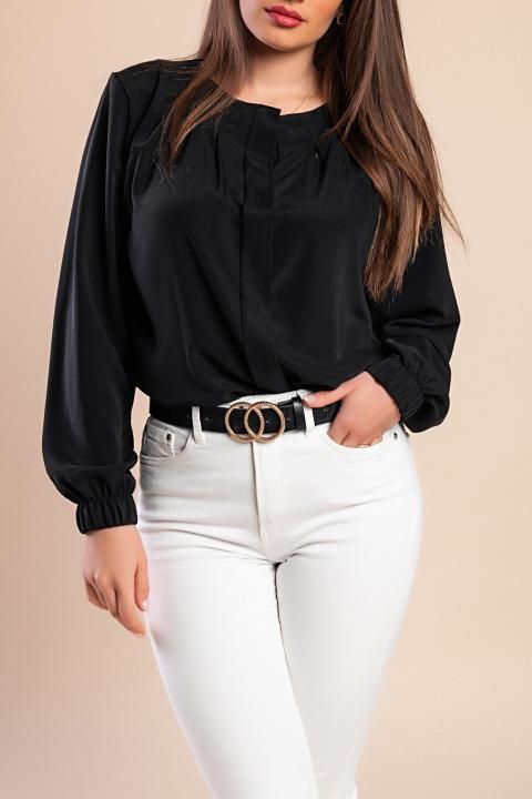 Elegantes Hemd mit Rundhalsausschnitt, schwarz