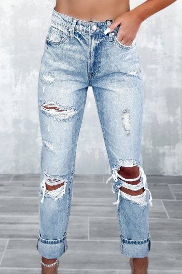 Jeans mit zerrissenen Details, hellblau