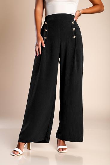 Elegante lange Hose mit Knöpfen, schwarz.