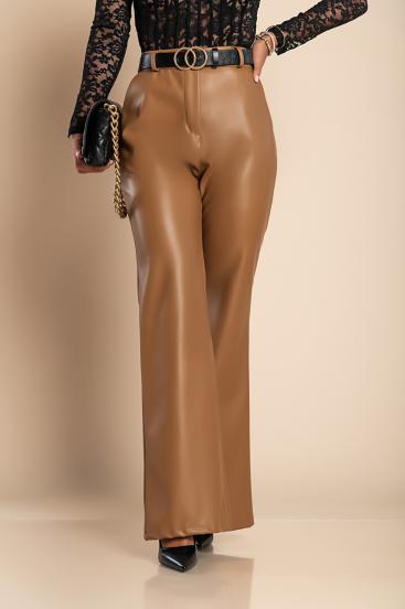 Elegante lange Kunstlederhose, Kamel