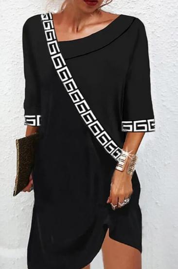 Elegantes Kleid mit geometrischem Print, schwarz