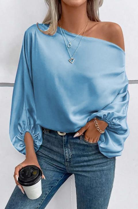 Elegante Bluse mit asymmetrischem Ausschnitt, hellblau