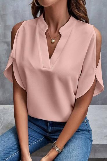 Elegante, lockere Bluse mit „V“-Ausschnitt, hellrosa