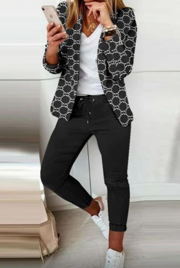 Hosenset mit elegantem Blazer mit Aufdruck Estrena, schwarz/weiß