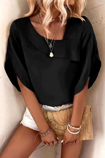 Elegante weite Bluse mit asymmetrischem Ausschnitt, schwarz