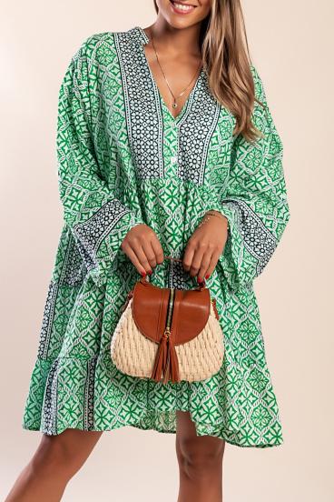Bedrucktes Minikleid aus Baumwolle, grün