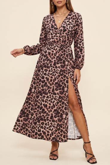 Langes Kleid mit Leopardenmuster, beige