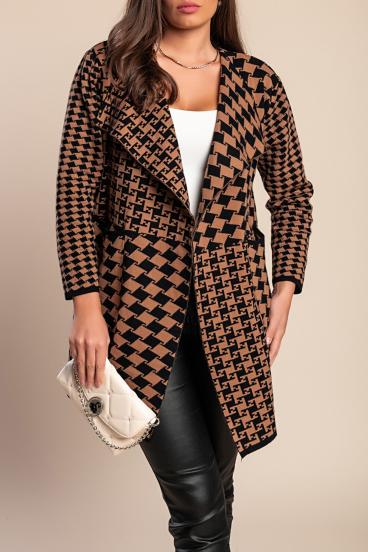 Weicher Cardigan mit Karo-Print, braun