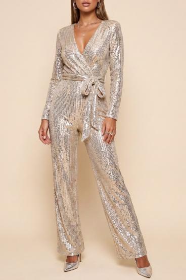 Eleganter Pailletten-Jumpsuit, goldfarben