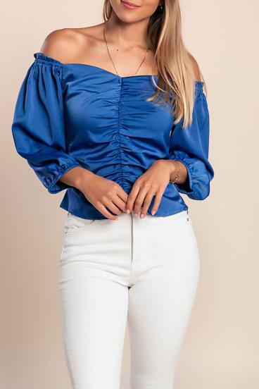 Bluse mit 3/4 Arm, blau
