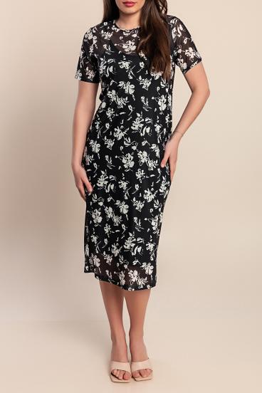 Elegantes Midikleid mit Print, Schwarz