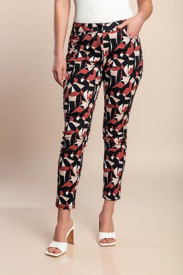Plus Size Baumwollhose mit Print, Burgund