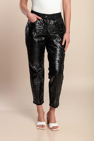Plus Size 7/8 Hose mit Pailletten, Schwarz