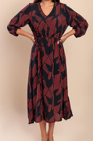 Langes bedrucktes Kleid, schwarz