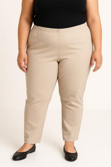 Große Größen Kunstlederhose, beige