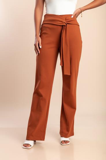 Elegante Baumwollhose mit Zierknoten, Camel
