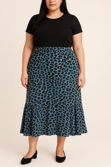Plus Size Rock mit Leopardenmuster, blau