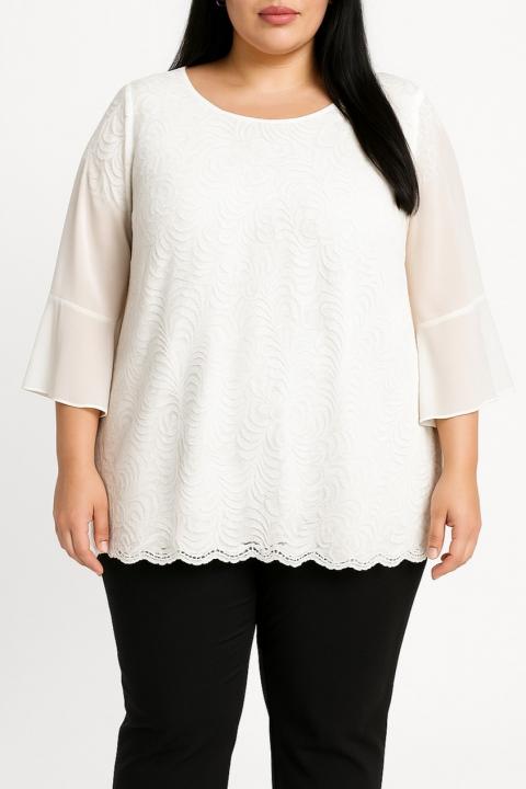 Bluse in Übergröße mit Spitze, weiß