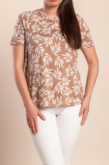 Bedruckte Bluse in Übergröße, Beige