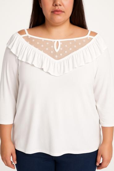 Plus Size Rüschentop, weiß