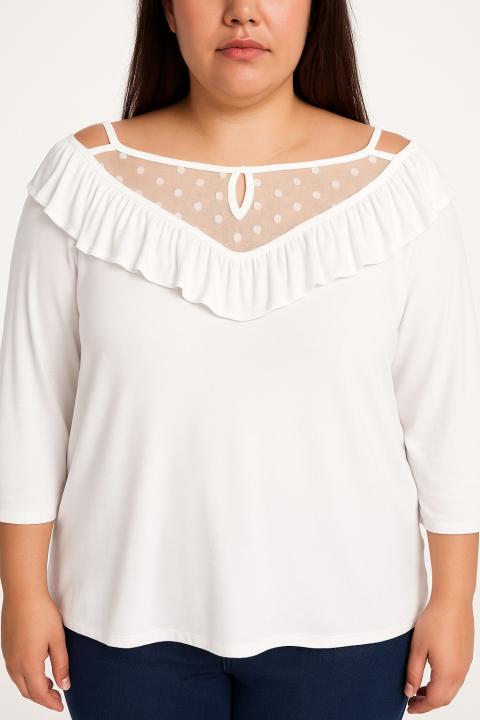 Plus Size Rüschentop, weiß