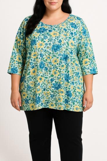 Große Bluse mit Blumenmuster, blau