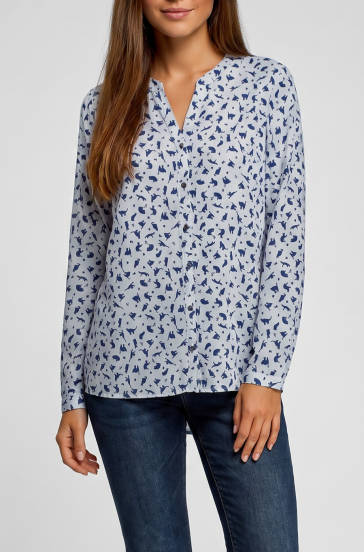 Bluse mit Print in Übergröße, Hellblau