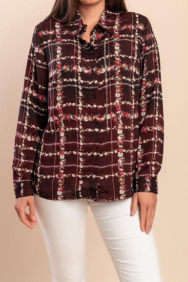 Plus Size Shirt mit Karo-Print, Burgund