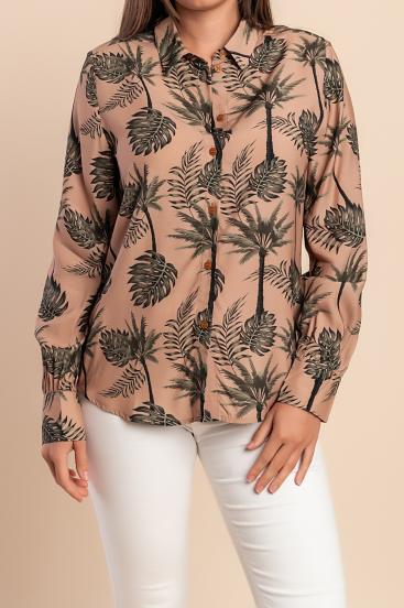 Große Größen Bluse mit Print, beige