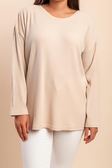 Plus Size Rundhals-Top, Beige