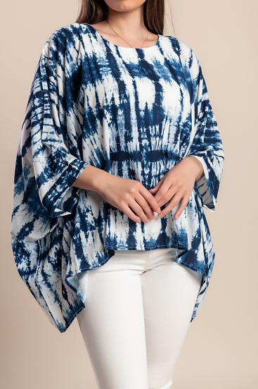 Bedruckte Bluse in Übergröße, blau